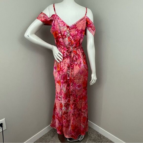 NWT ASOS HOPE & IVY Maternity Kerry Off-Shoulder Pink Floral Satin Midi Dress - Picture 4 of 14